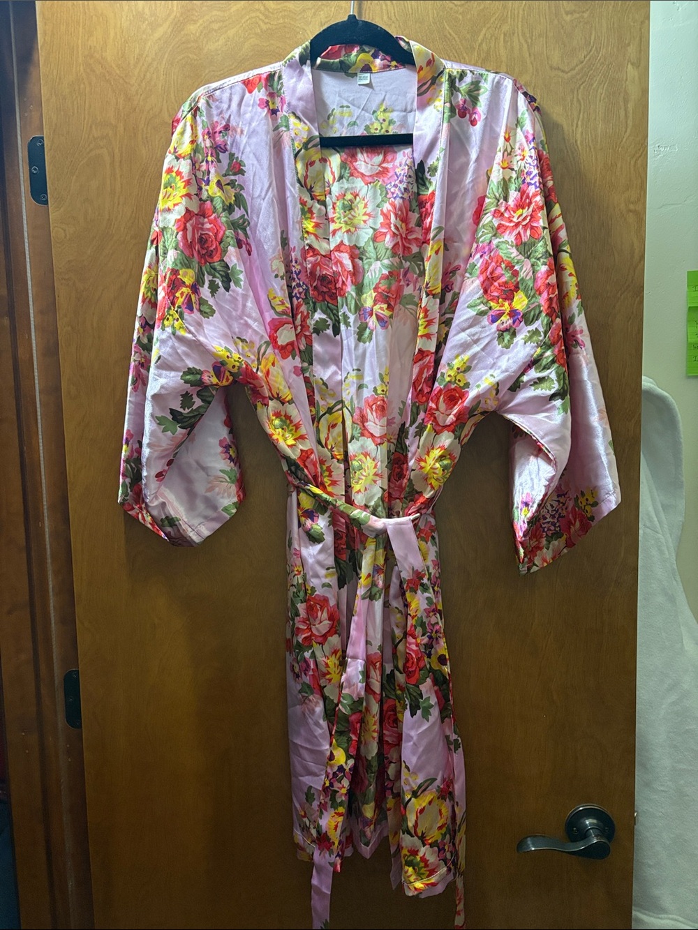 Floral Satin Kimono Robe - Pink
